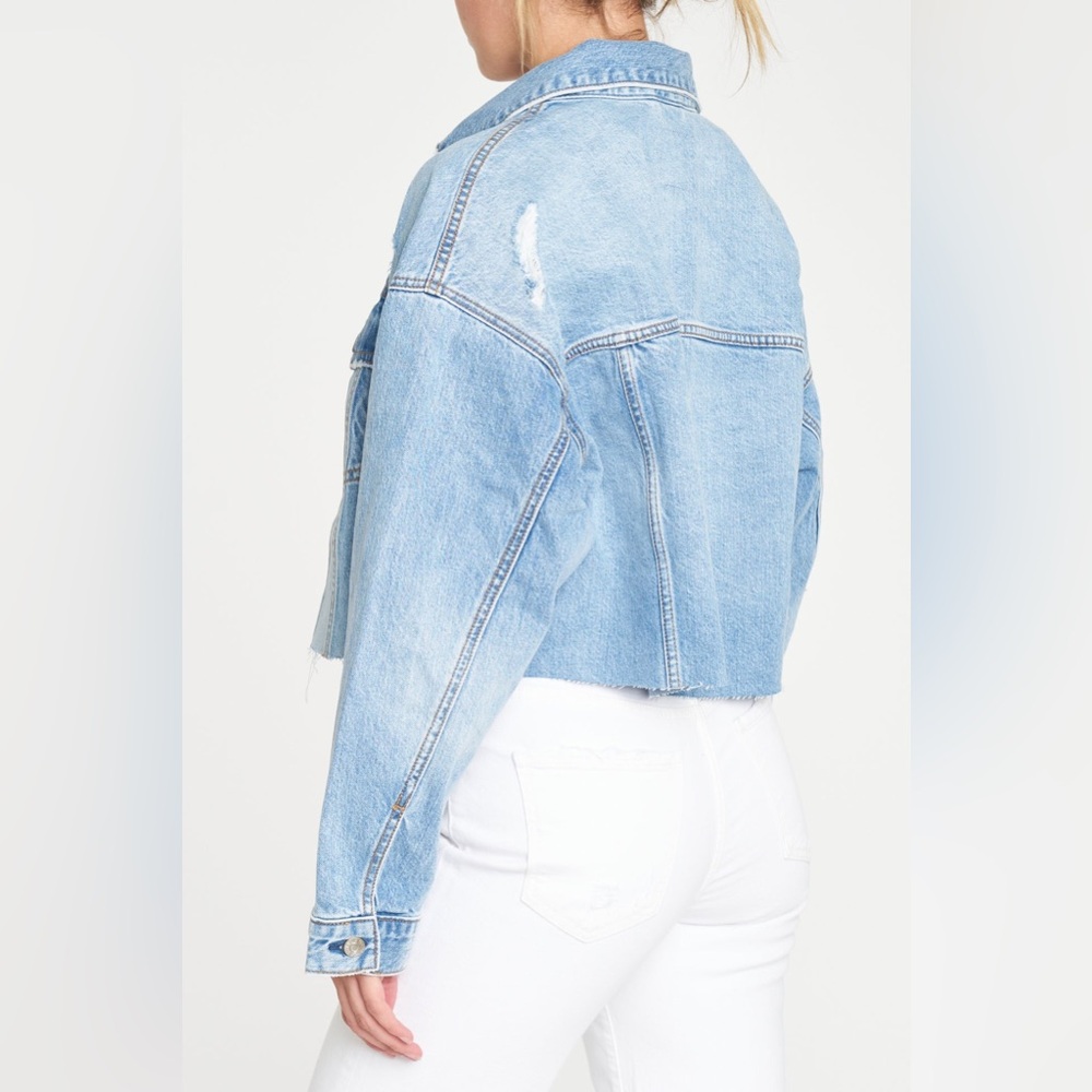 Daze Denim The Main Squeeze Crop Jacket in Throwdown Distressed Large - Picture 6 of 12